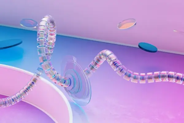 Abstract 3D render showcasing a futuristic neural network and AI concept.