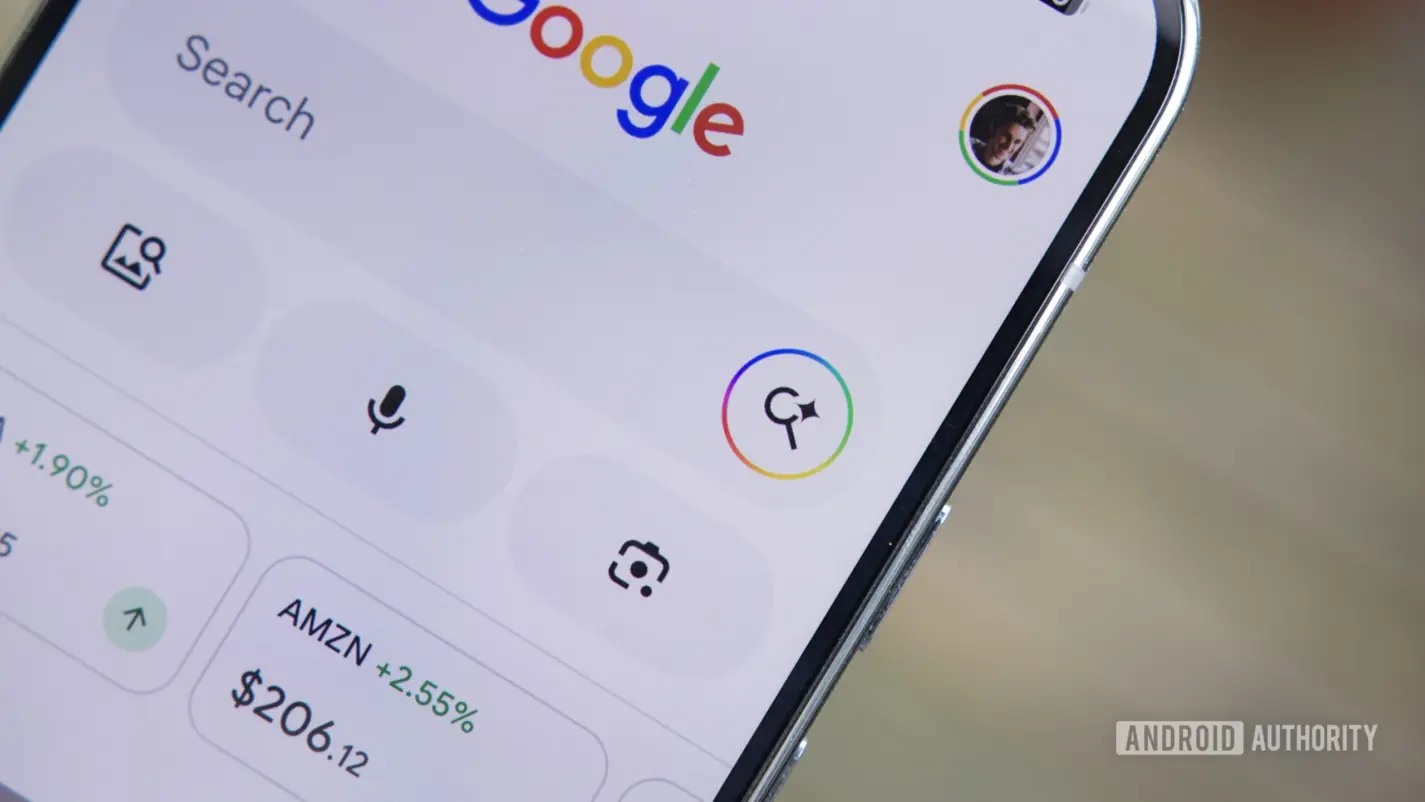 O aplicativo do Google exibindo o botão de Modo IA.